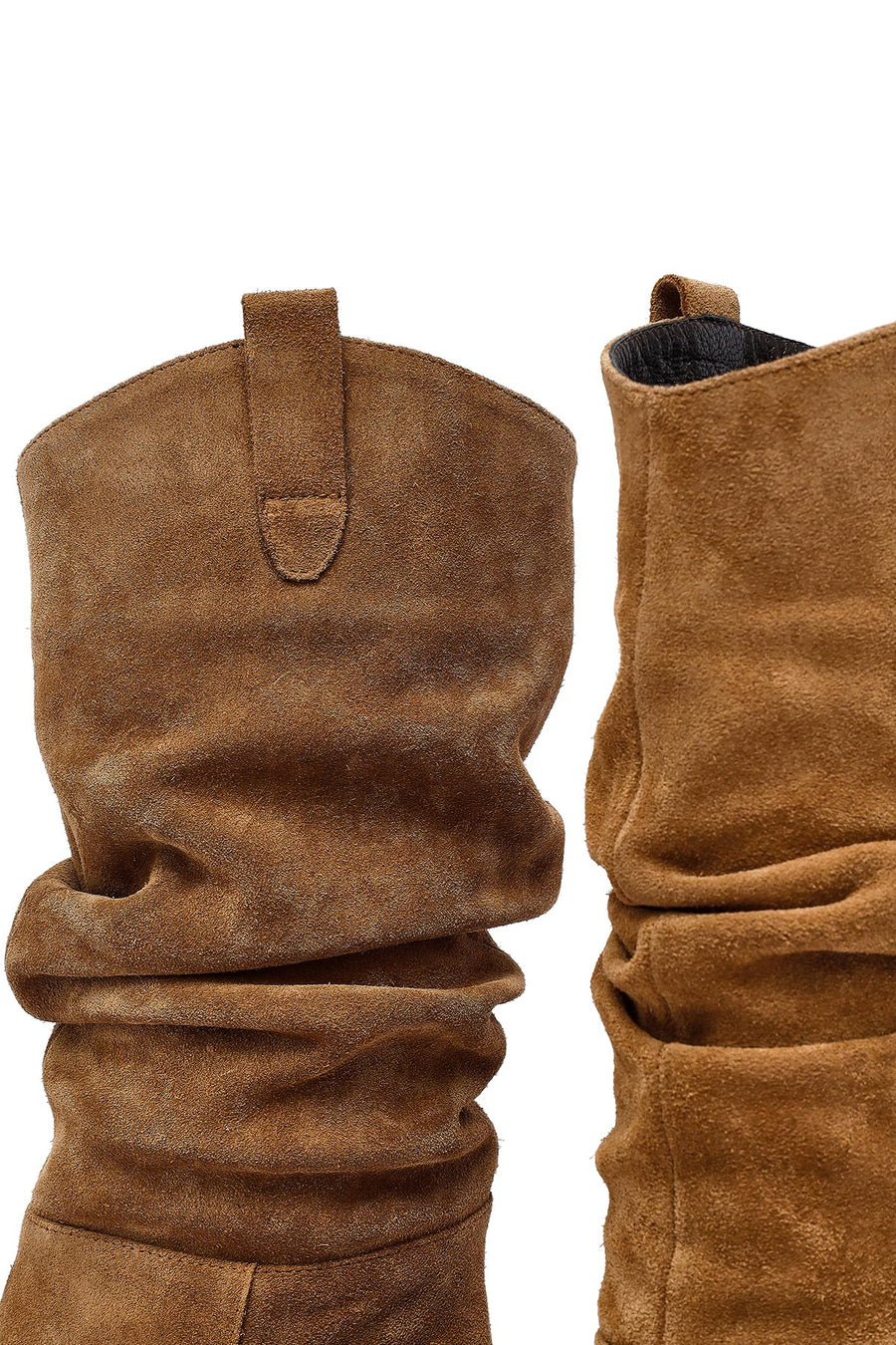 Woman Mink Chunky Heel Suede Leather Cowboy Boots