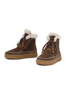 Woman Brown Laced Thick Sole Suede Leather Teddy Bot | Derimod