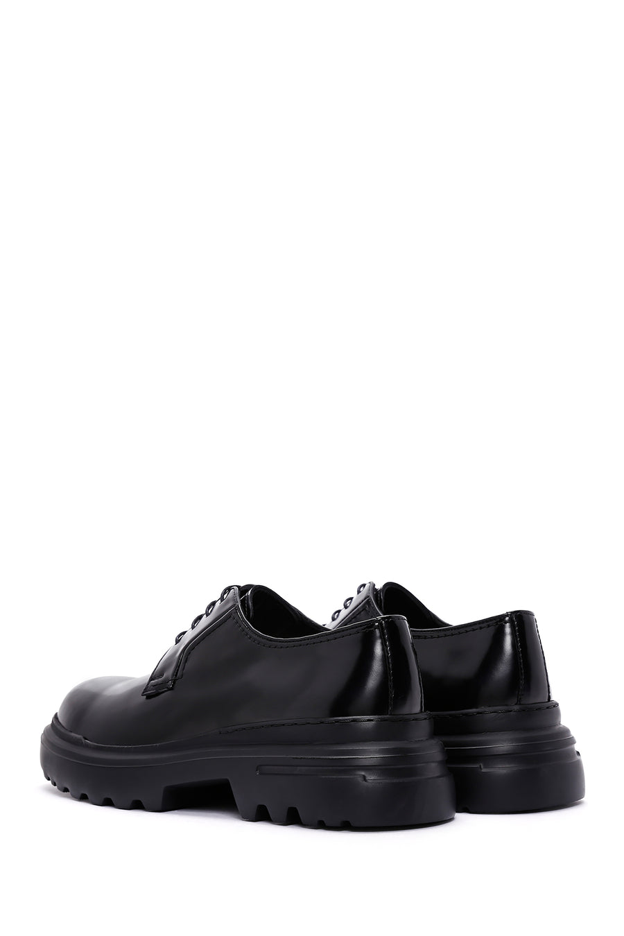 Men's Black Thick Soled Patent Leather Casual Shoes