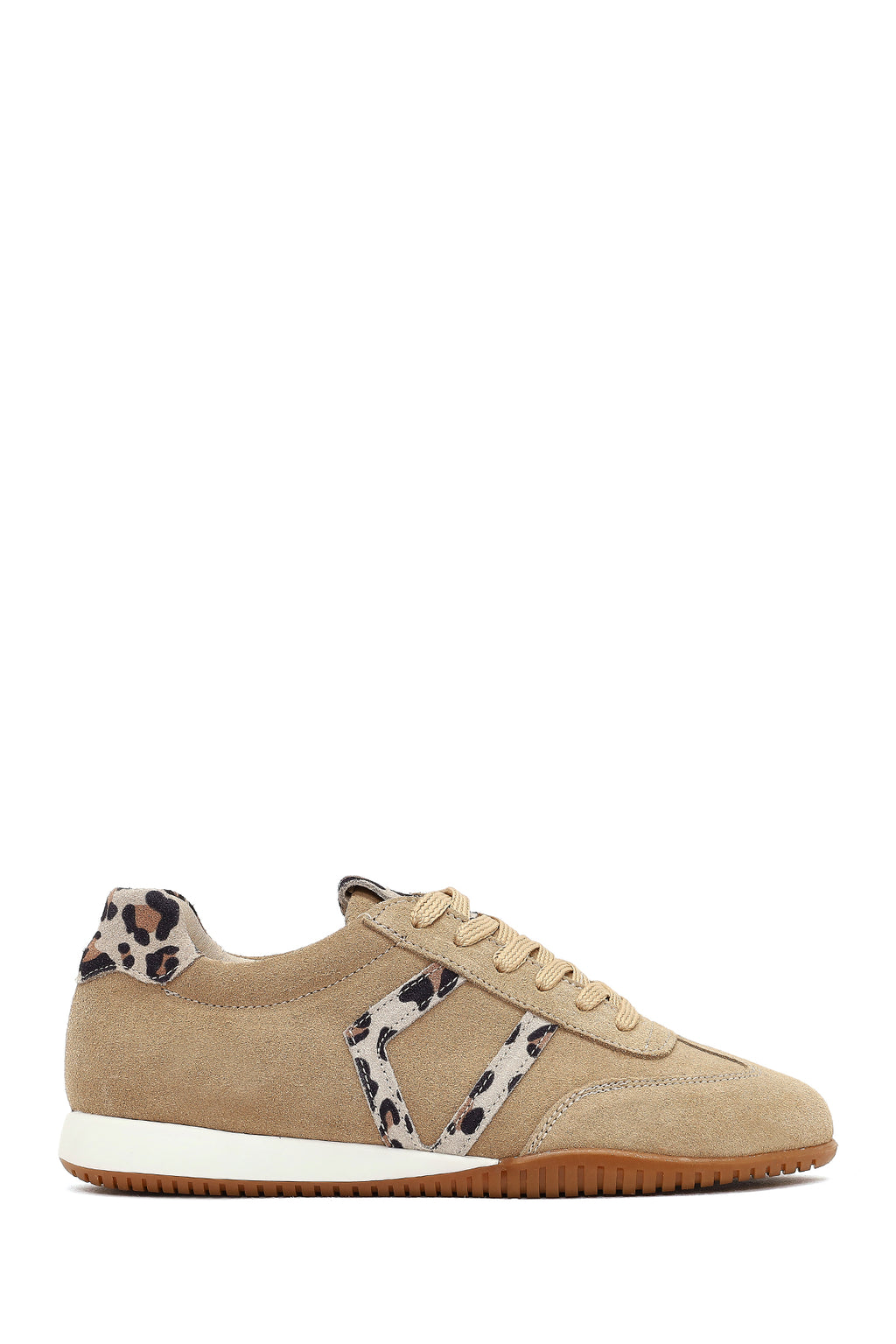 Kadın Bej Bağcıklı Süet Deri Sneaker