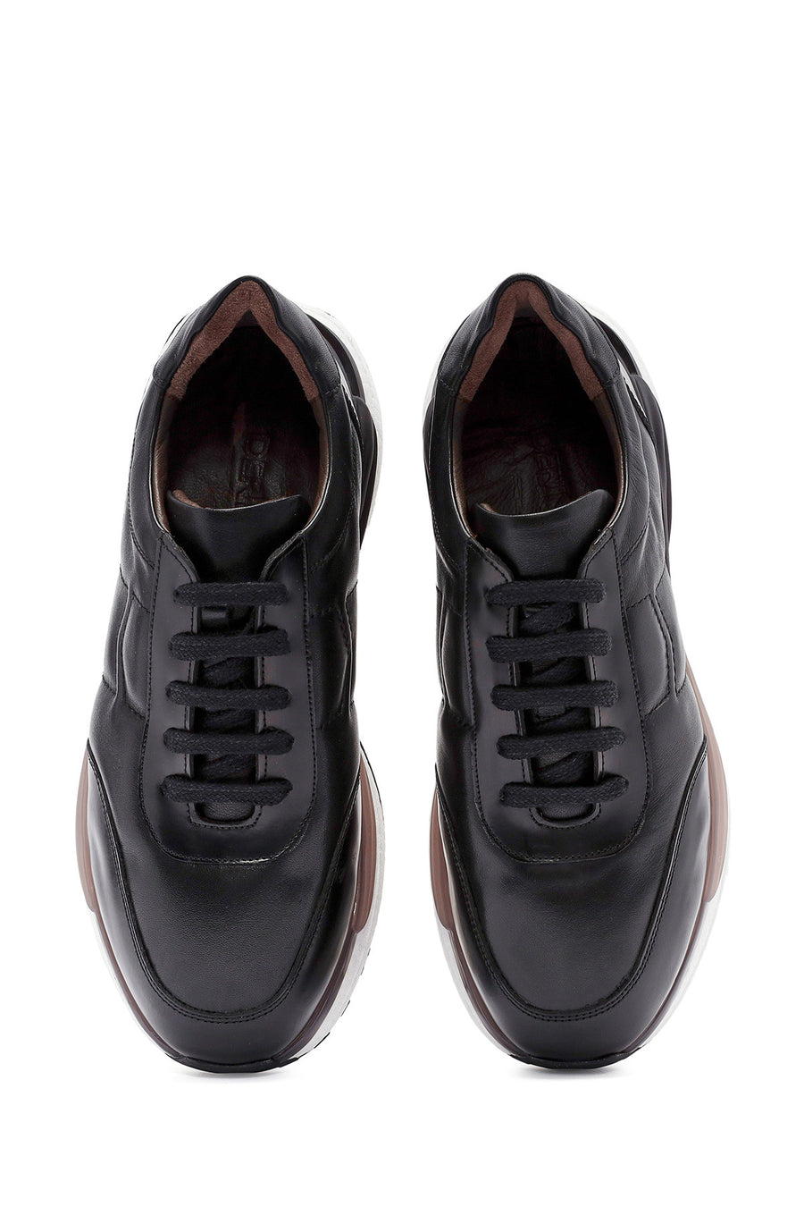 Erkek Siyah Bağcıklı Deri Sneaker