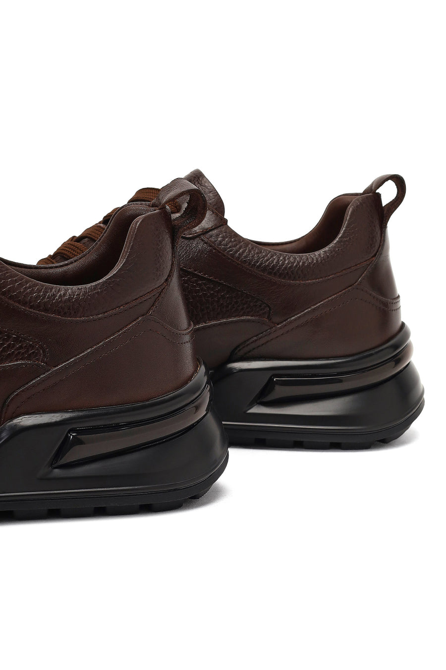 Men's Brown Lace-Up Thick-Soled Leather Casual Sneaker