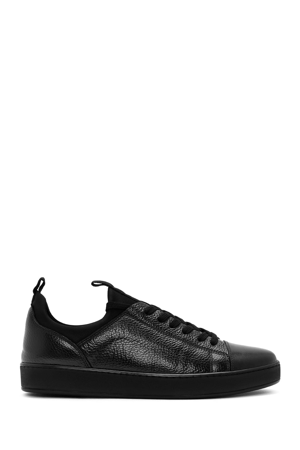 Erkek Siyah Bağcıklı Deri Casual Sneaker