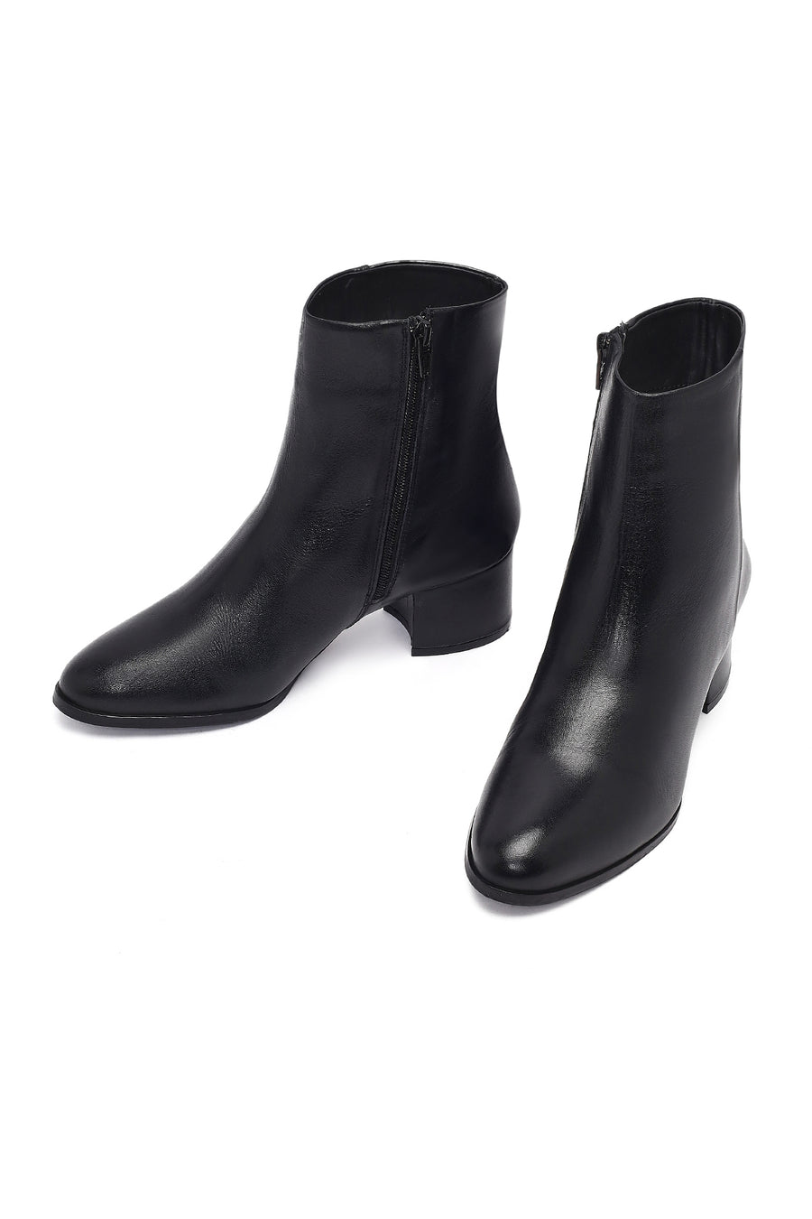 Woman Black Zippered Low Heeled Shoes Leather Boat