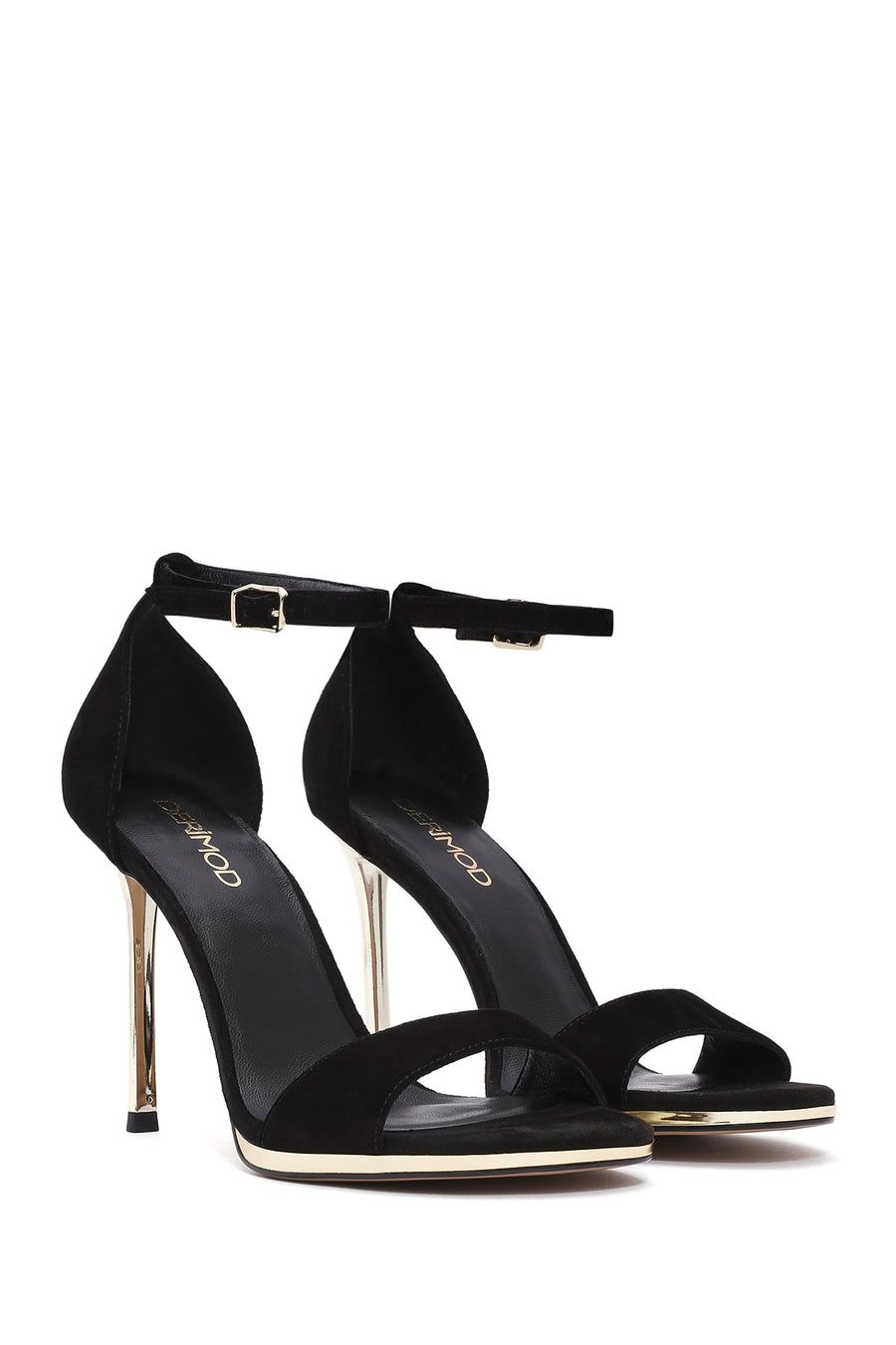 Women's Black Ankle Strap Thin High Heel Suede Leather Shoes