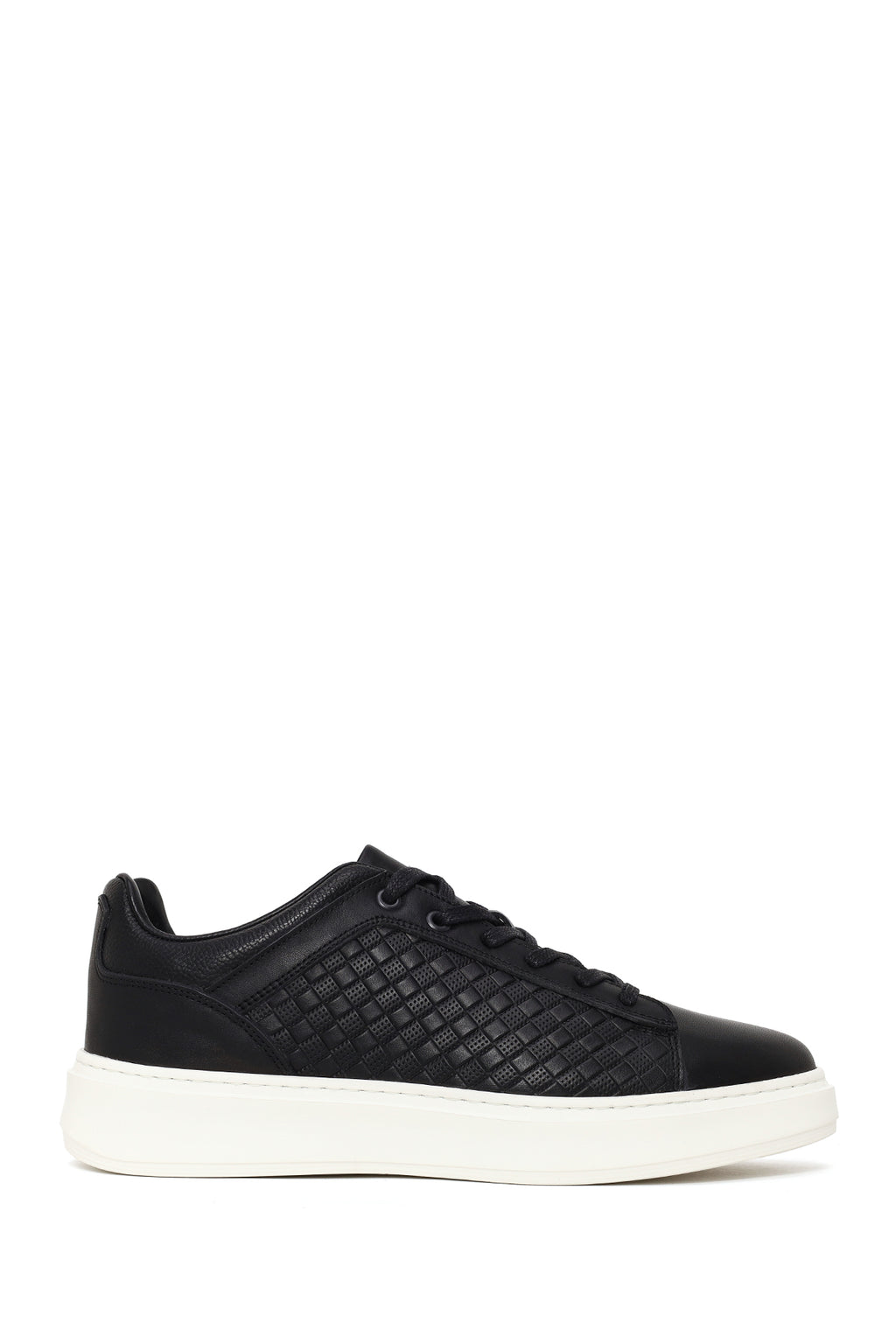Erkek Siyah Bağcıklı Deri Sneaker