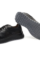 Men's Black Lace-Up Thick-Soled Leather Sneaker | Derimod