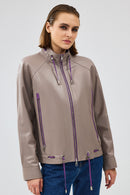 Terry Women's Grey Oversize Leather Jacket | Derimod