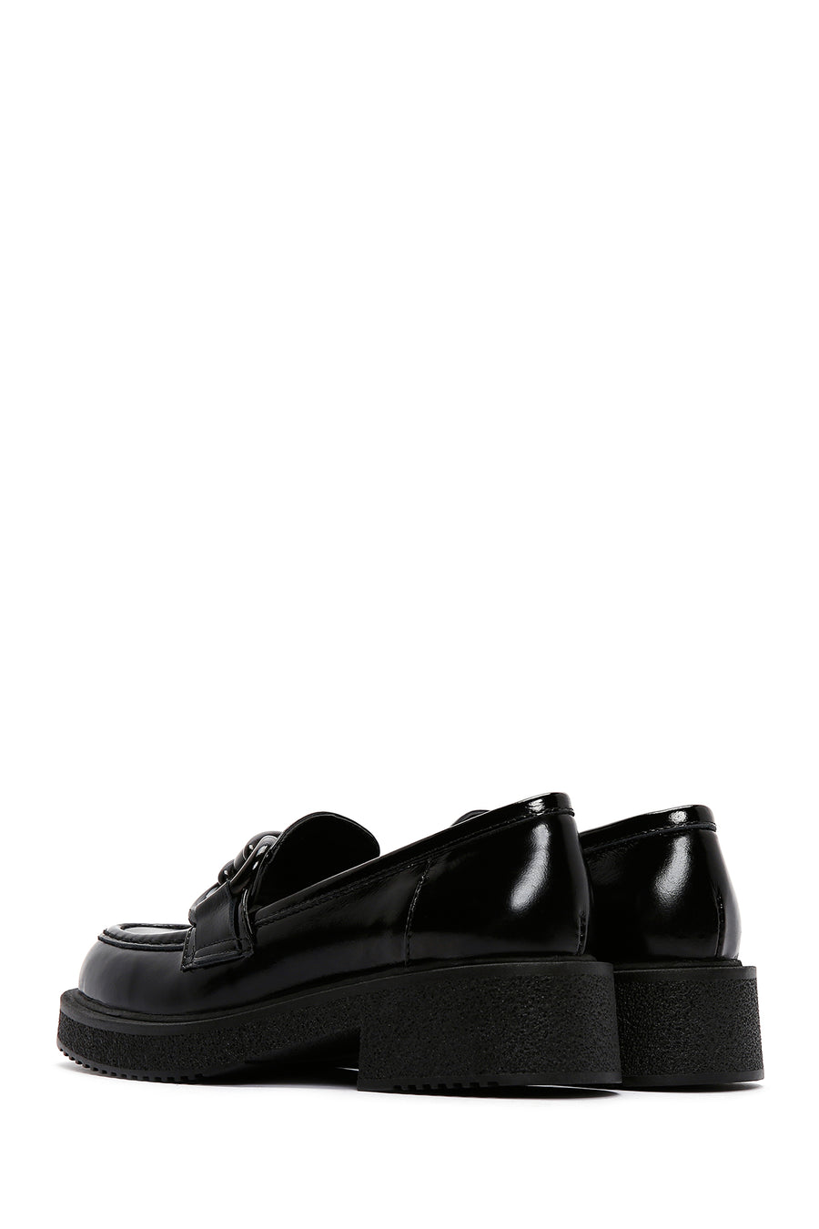Women's Black Leather Patent Leather Masculine Loafer