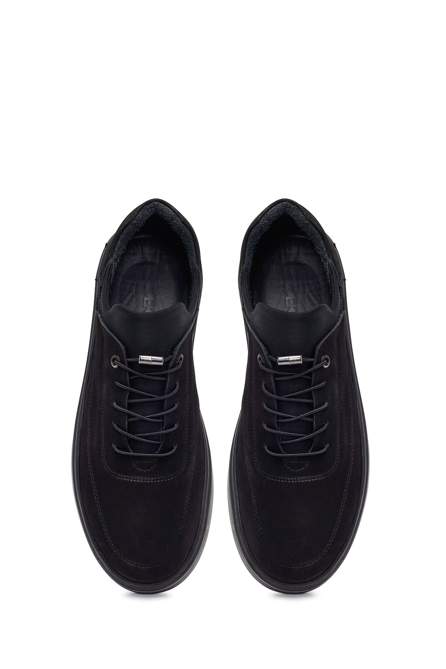Male Black Lace-Up Nubuck Leather Casual Sneakers