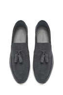 Men's Gray Tassel Suede Leather Casual Loafer | Derimod