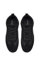 Kadın Siyah Bağcıklı Taşlı Süet Deri Sneaker | Derimod