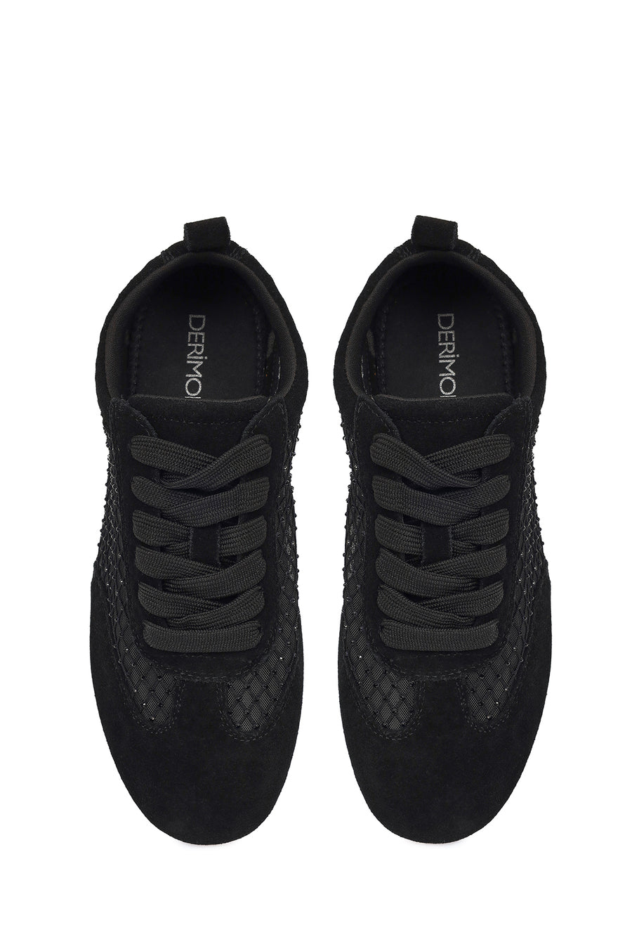 Kadın Siyah Bağcıklı Taşlı Süet Deri Sneaker