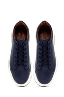 Male Navy Blue Lace-Up Thick-Soled Leather Sneaker | Derimod