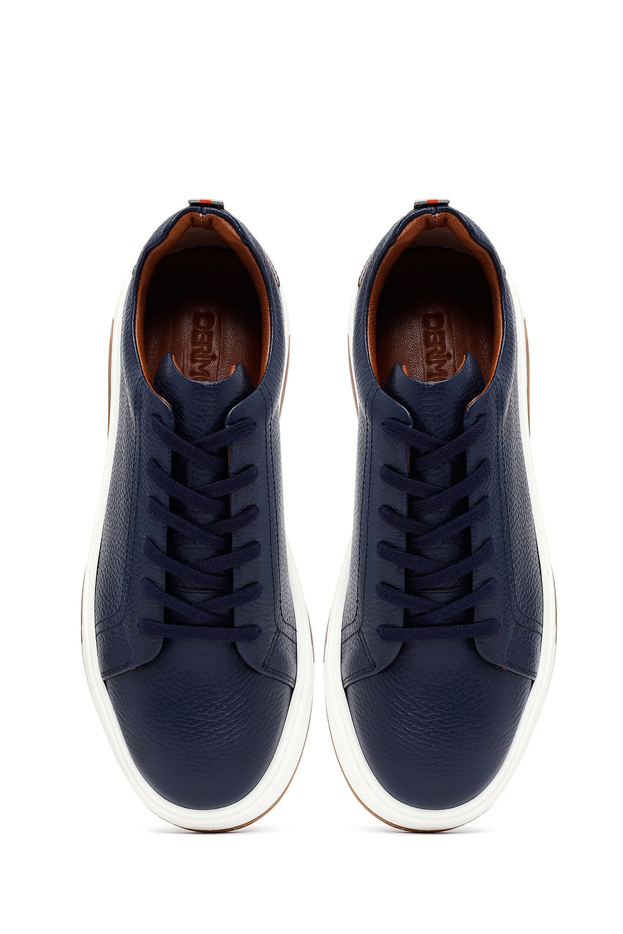 Male Navy Blue Lace-Up Thick-Soled Leather Sneaker