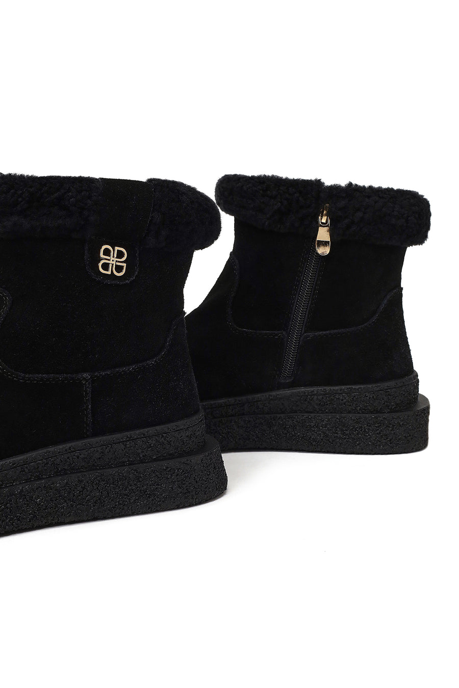 Woman Black Zip Closure Thick-Soled Suede Teddy Boots