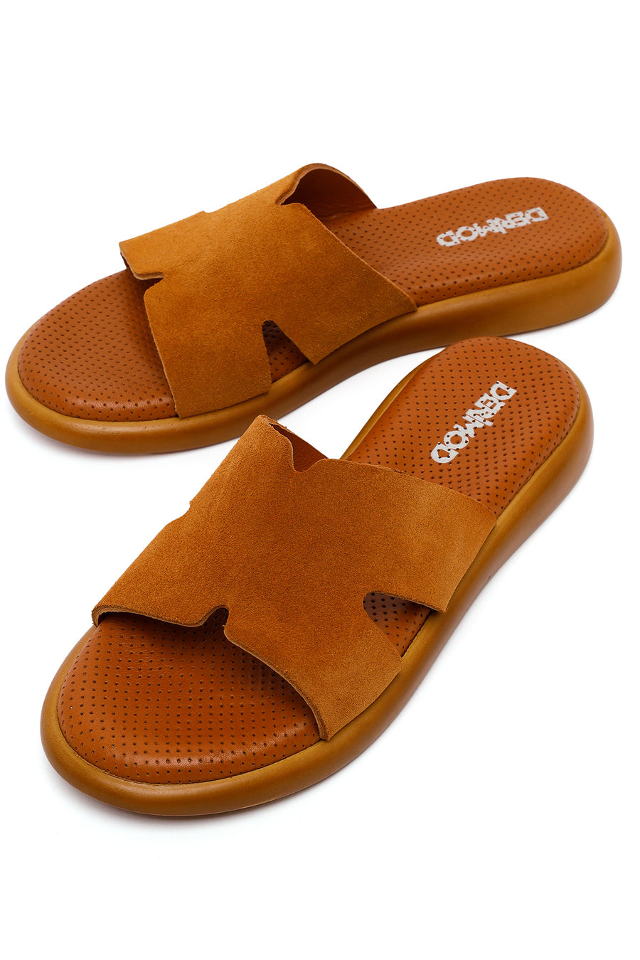 Woman Tan Suede Leather Slippers