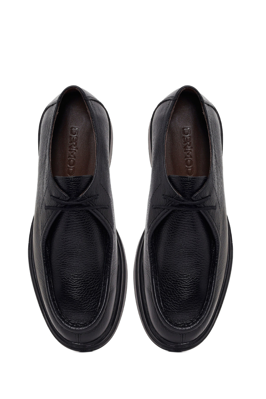 Male Black Lace-Up Thick-Soled Leather Casual Shoes
