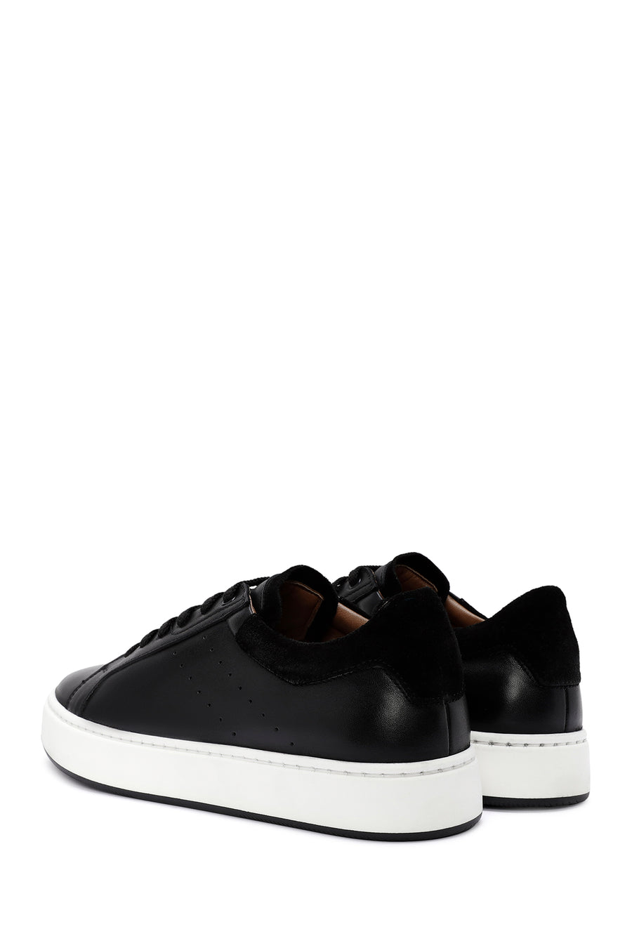 Erkek Siyah Bağcıklı Deri Sneaker