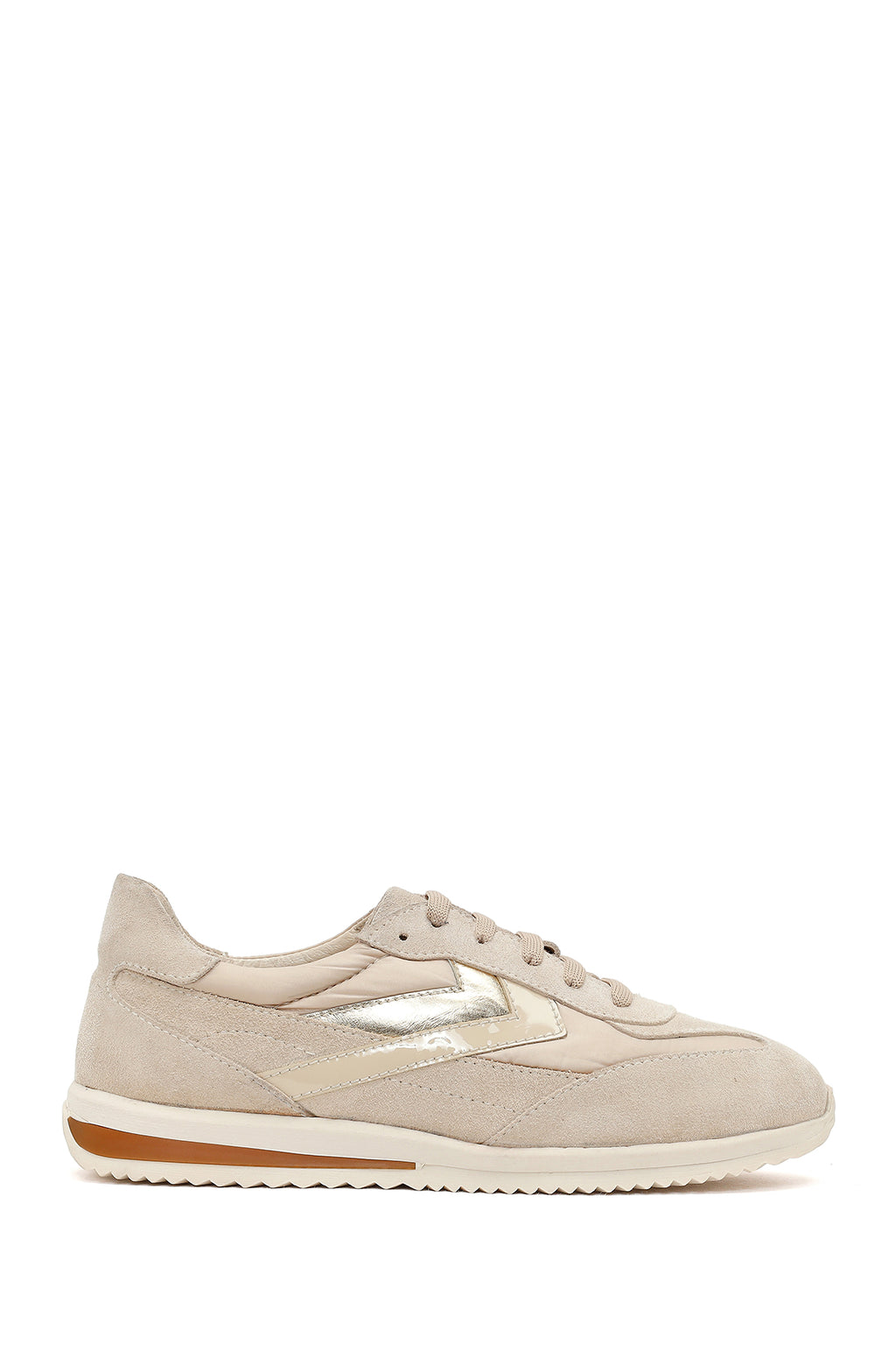Kadın Bej Bağcıklı Süet Deri Sneaker