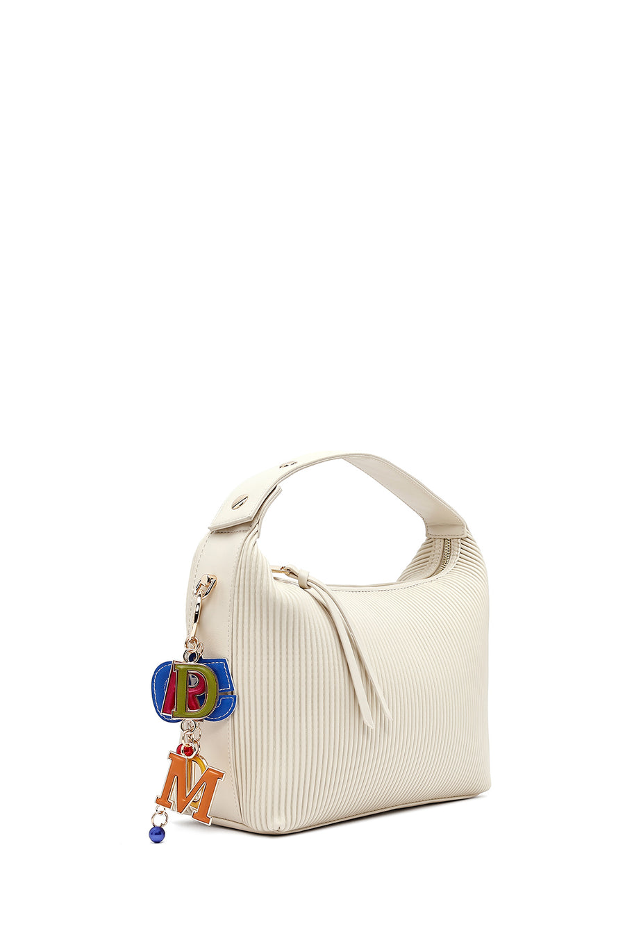 Women's Cream Long Strap Printed Charm Handbag