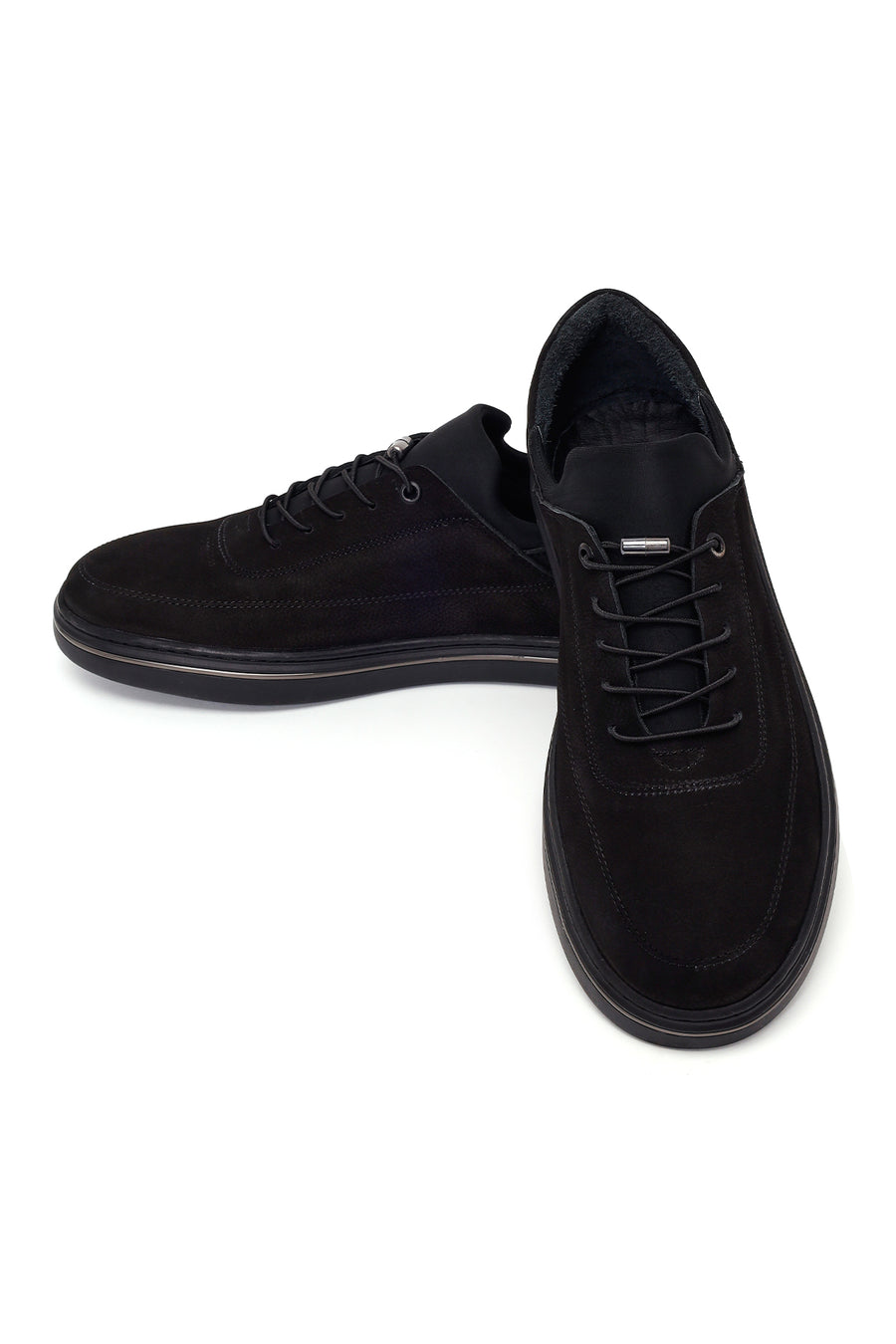 Male Black Lace-Up Nubuck Leather Casual Sneakers