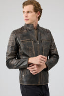 Morant Erkek Kahverengi Vintage Slim-Fit Deri Ceket | Derimod