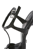 Women's Black Ankle Strap Patterned Leather Thin High Heel Sandals | Derimod