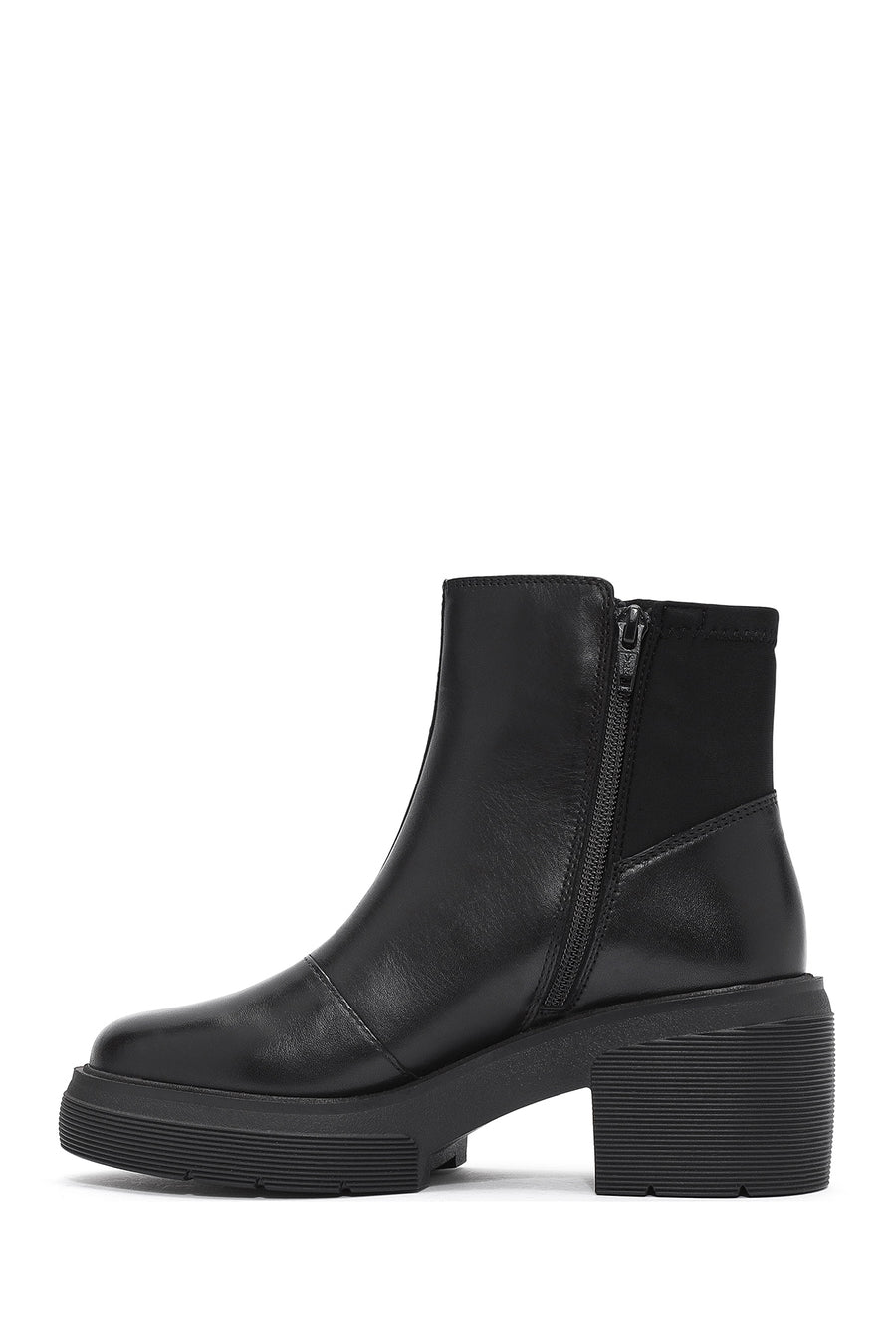 Geox Women's Black Spherica Thick Heel Zippered Leather Boots