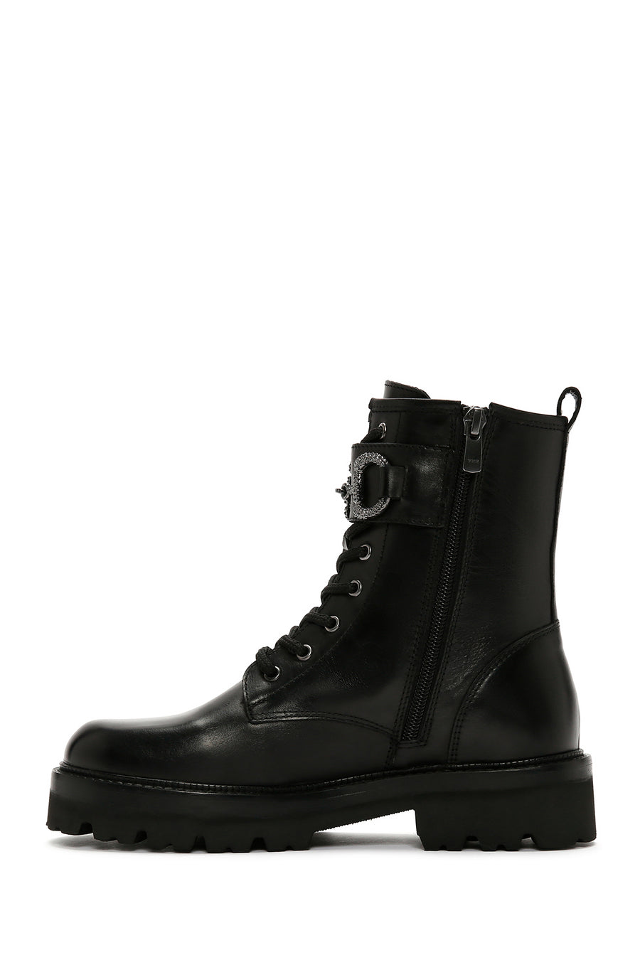 Women's Black Accessory Detailed Zippered Leather Boots