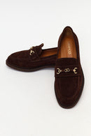 Woman Brown Buckled Suede Loafer | Derimod