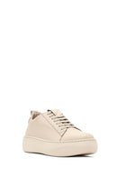 Women's Beige Lace-Up Thick-Soled Leather Sneaker | Derimod