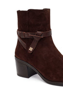 Woman Brown Zip Closure Chunky-Heeled Suede Leather Boots | Derimod