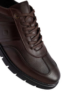 Erkek Kahverengi Bağcıklı Deri Casual Sneaker | Derimod