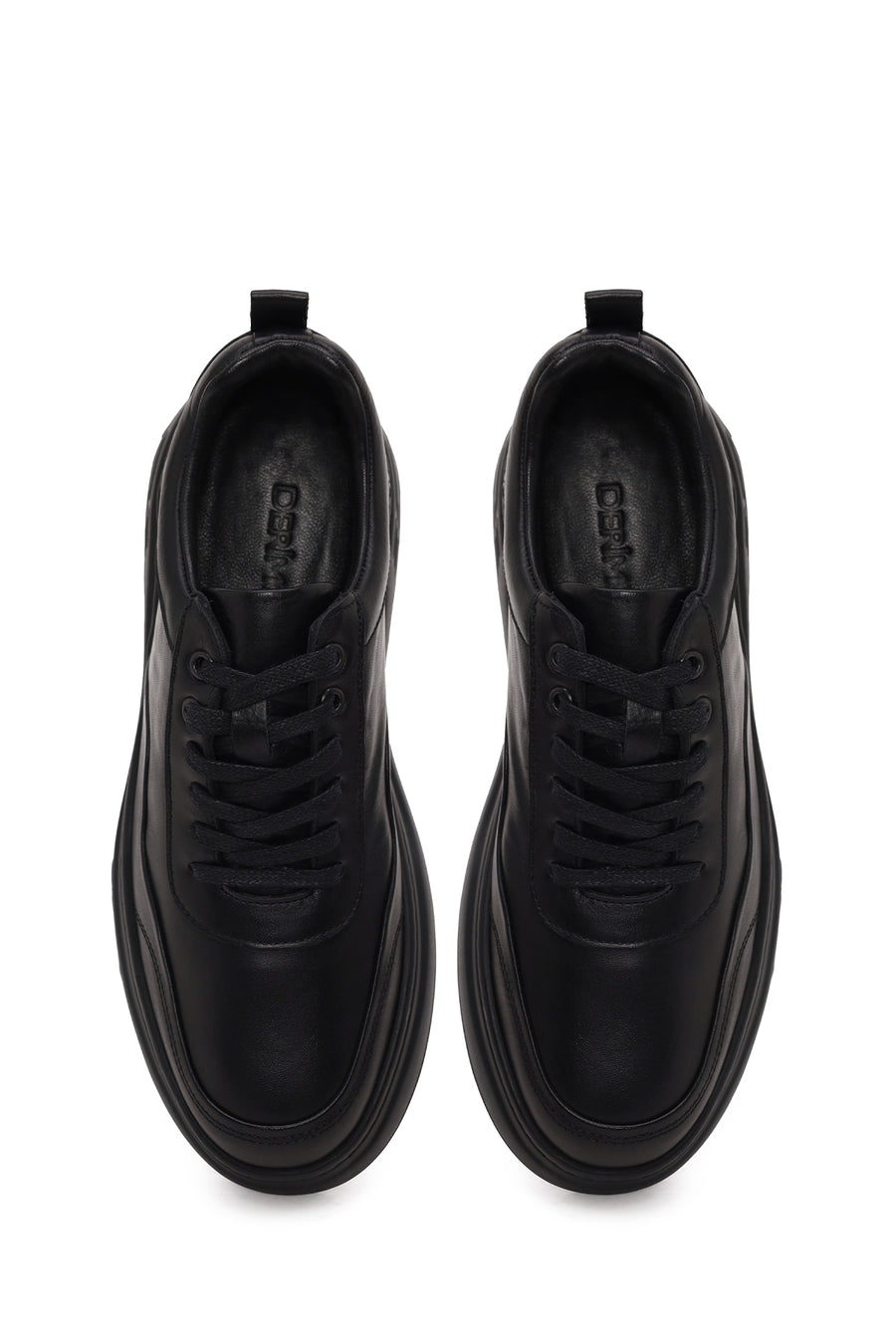 Male Black Lace-Up Thick-Soled Leather Sneaker