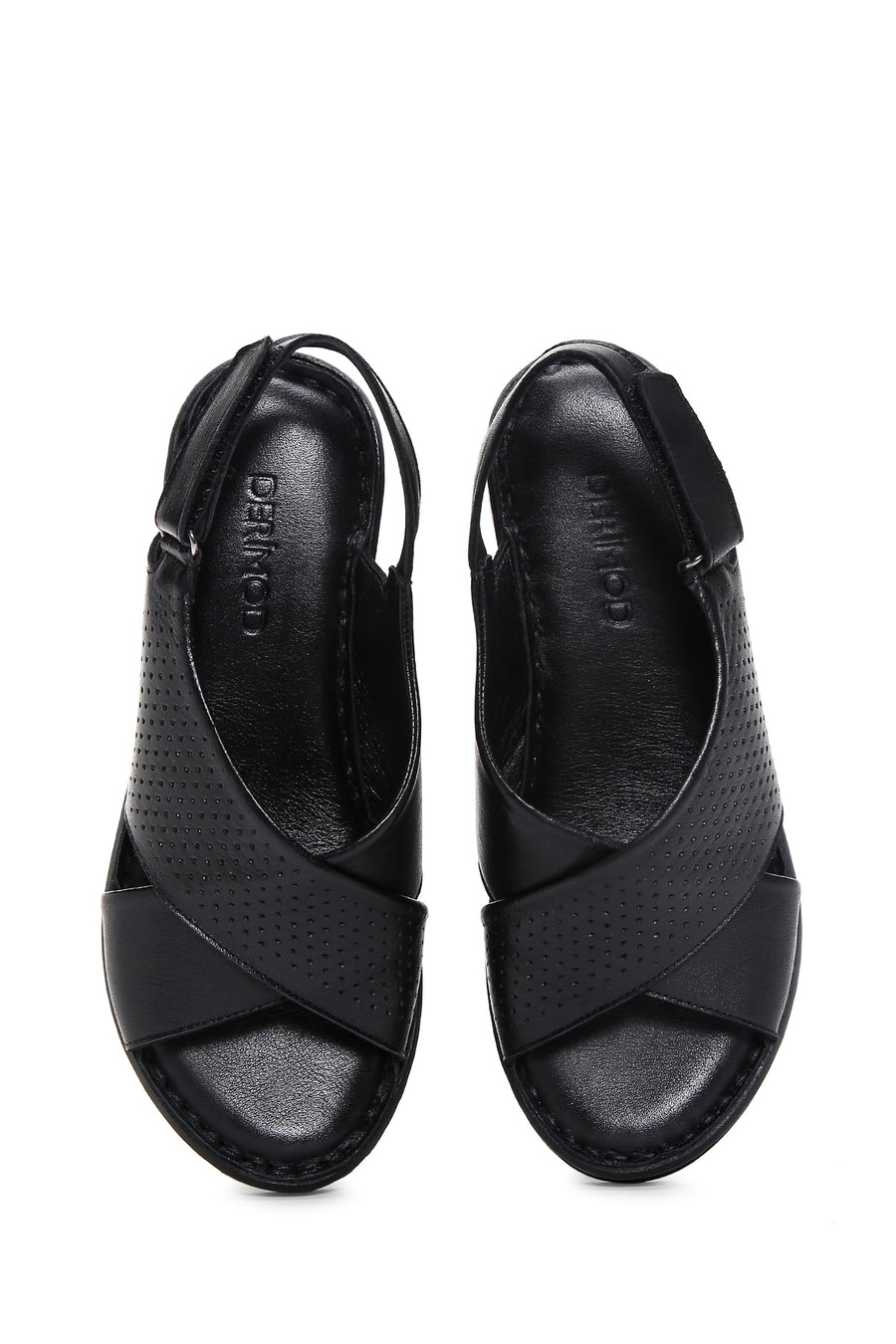 Women's Black Leather Wedge Heel Comfort Sandals