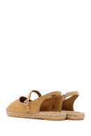 Women's Camel Suede Leather Espadrilles with Buckle | Derimod