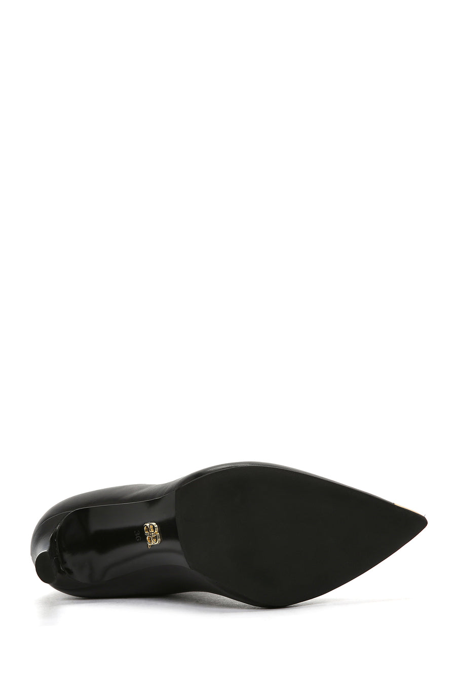 Women's Black Zippered Thin Heeled Leather Boots