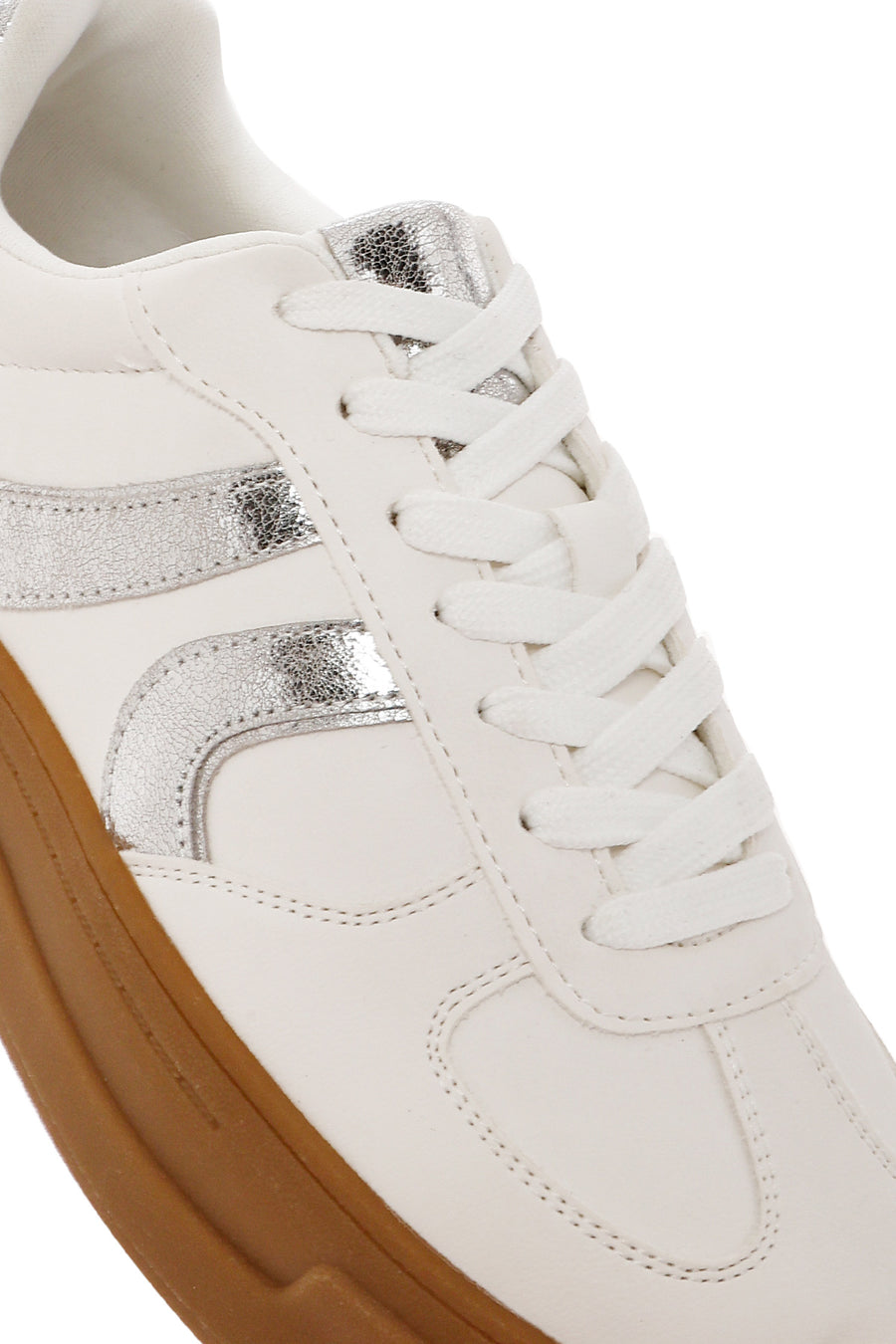 Women's White Lace-Up Thick Soled Sneaker