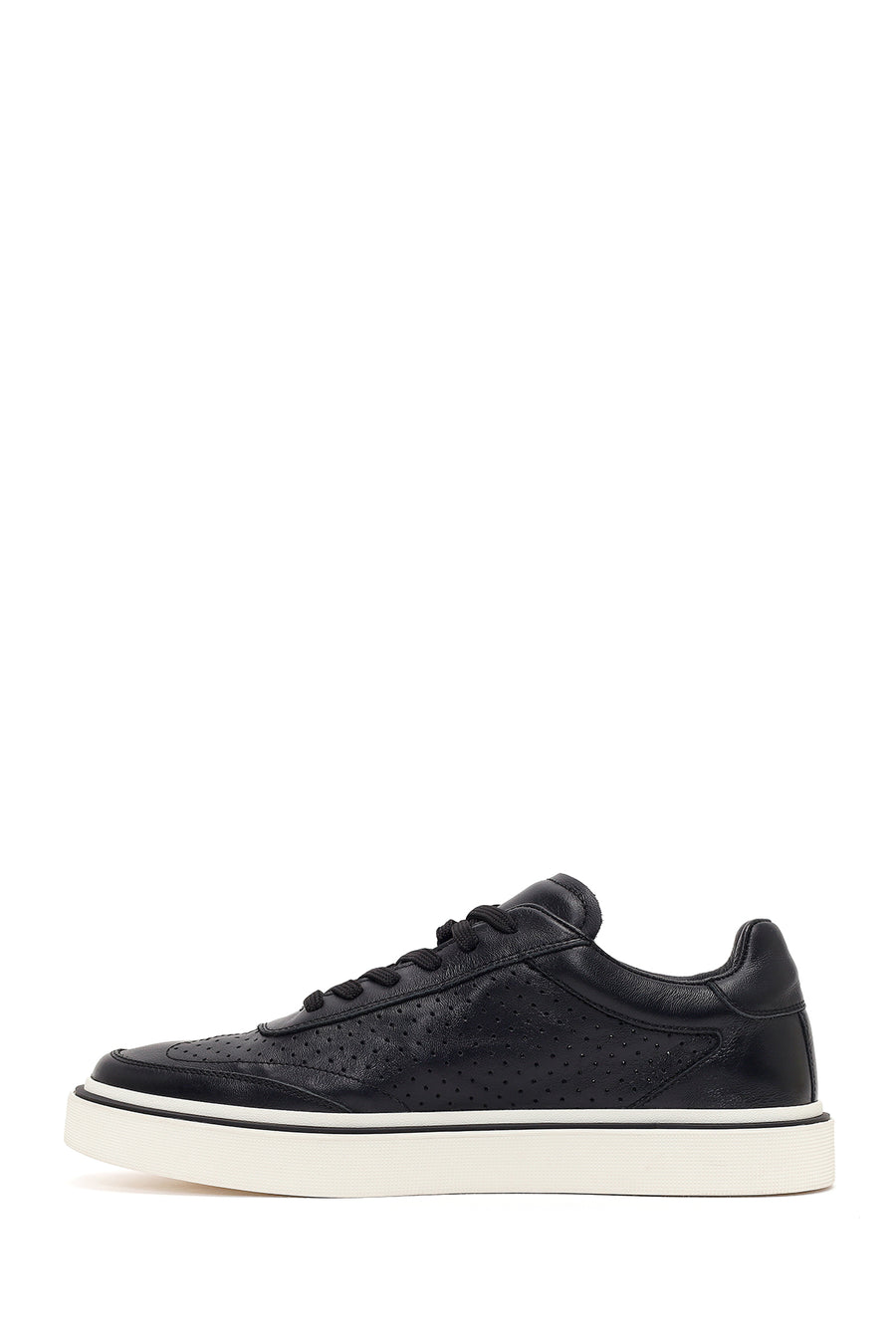 Erkek Siyah Bağcıklı Deri Sneaker