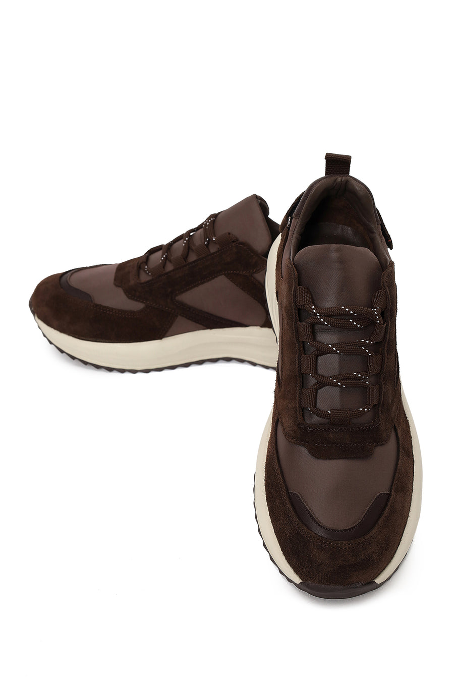 Woman Brown Lace-up Thick-soled Leather Sneaker