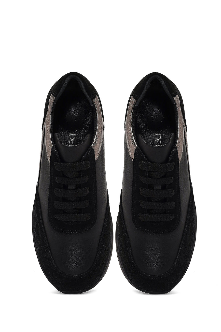 Woman Black Lace-up Wedge Heel Leather Sneaker