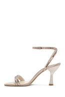 Women's Beige Ankle Buckle Stoned Thin Heel Sandals | Derimod