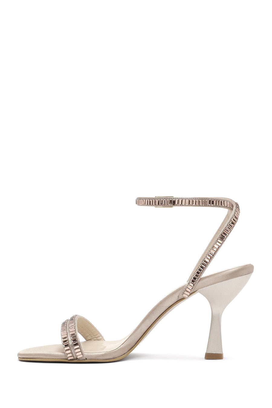 Women's Beige Ankle Buckle Stoned Thin Heel Sandals