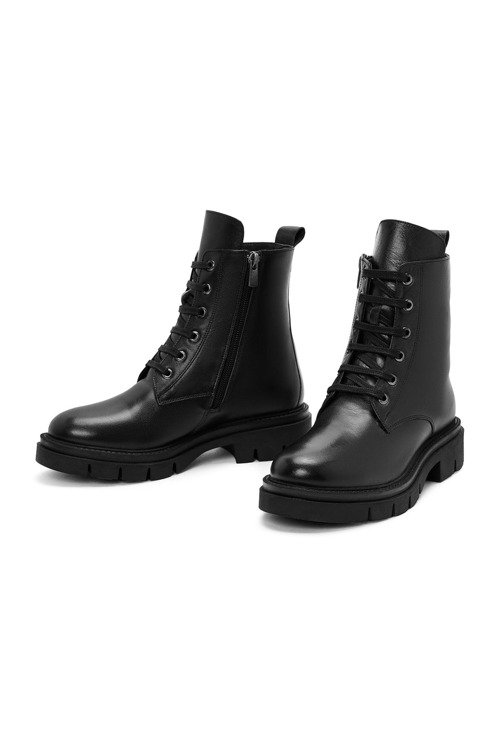 Kadın Siyah Fermuarlı Deri Bot