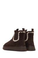 Woman Brown Thick-Soled Patterned Suede Teddy Boots | Derimod