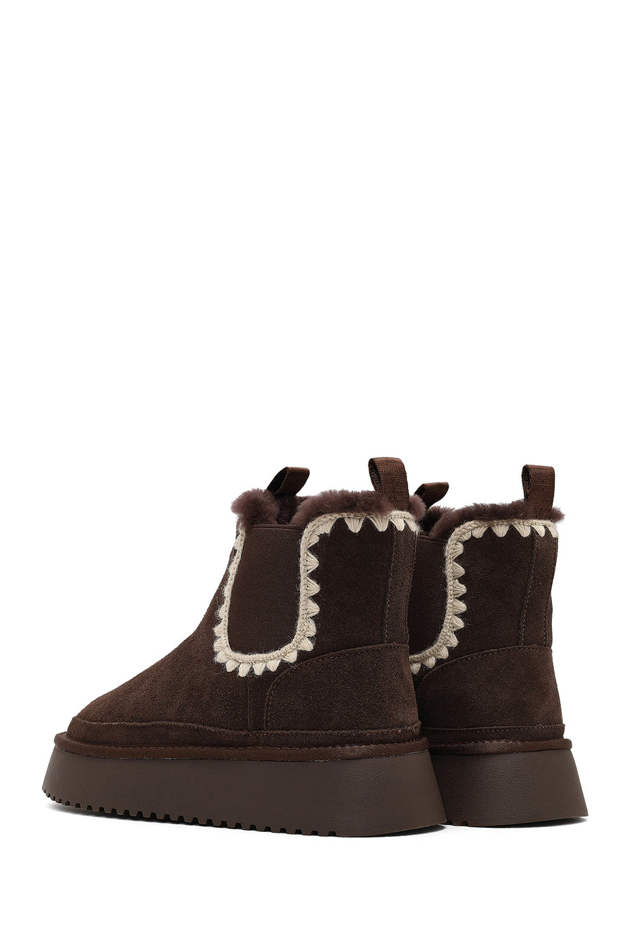 Woman Brown Thick-Soled Patterned Suede Teddy Boots