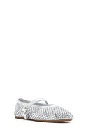 Women's Silver Mesh Stone-Studded Ballet Flats | Derimod