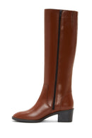 Women's Beige Leather Zippered Heeled Boots | Derimod