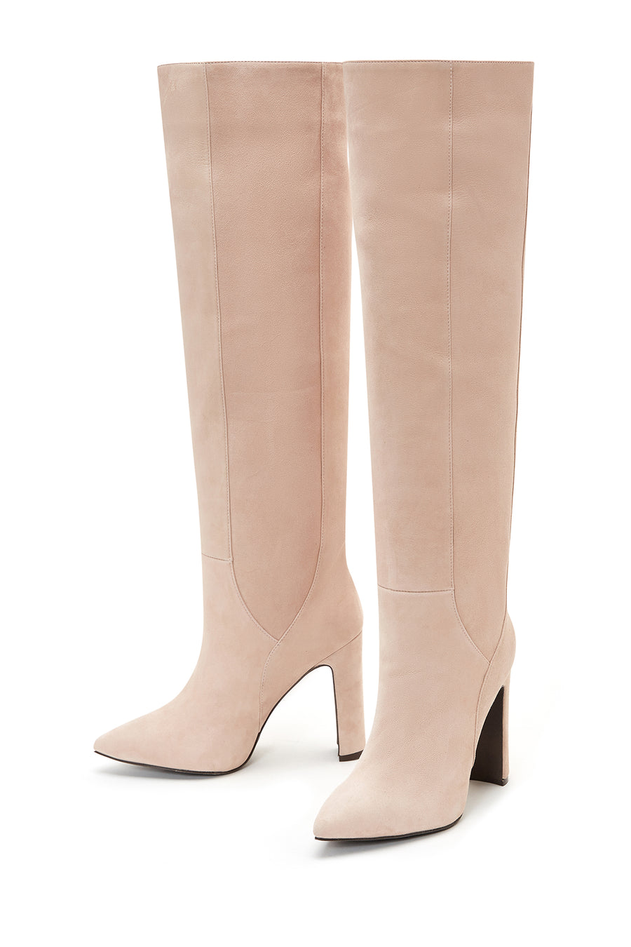 Women's Beige Suede Leather Heeled Boots